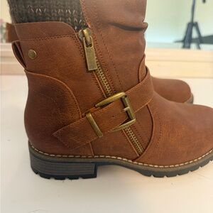 Stylish Brown Ankle Boots with Buckle and Zipper